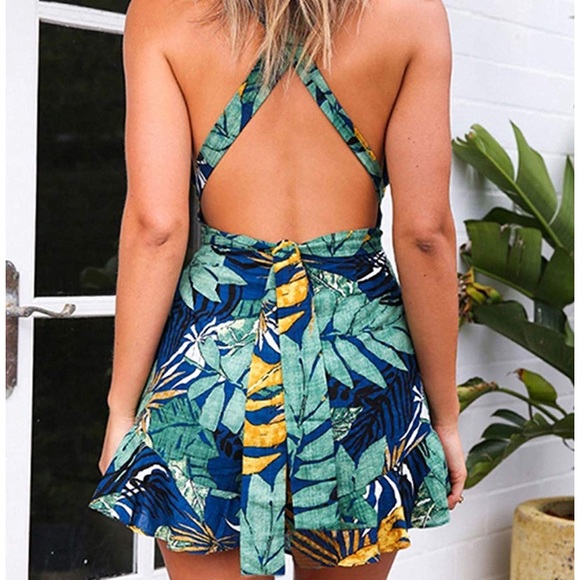 Floral Plunge backless Romper - Picture 2 of 2